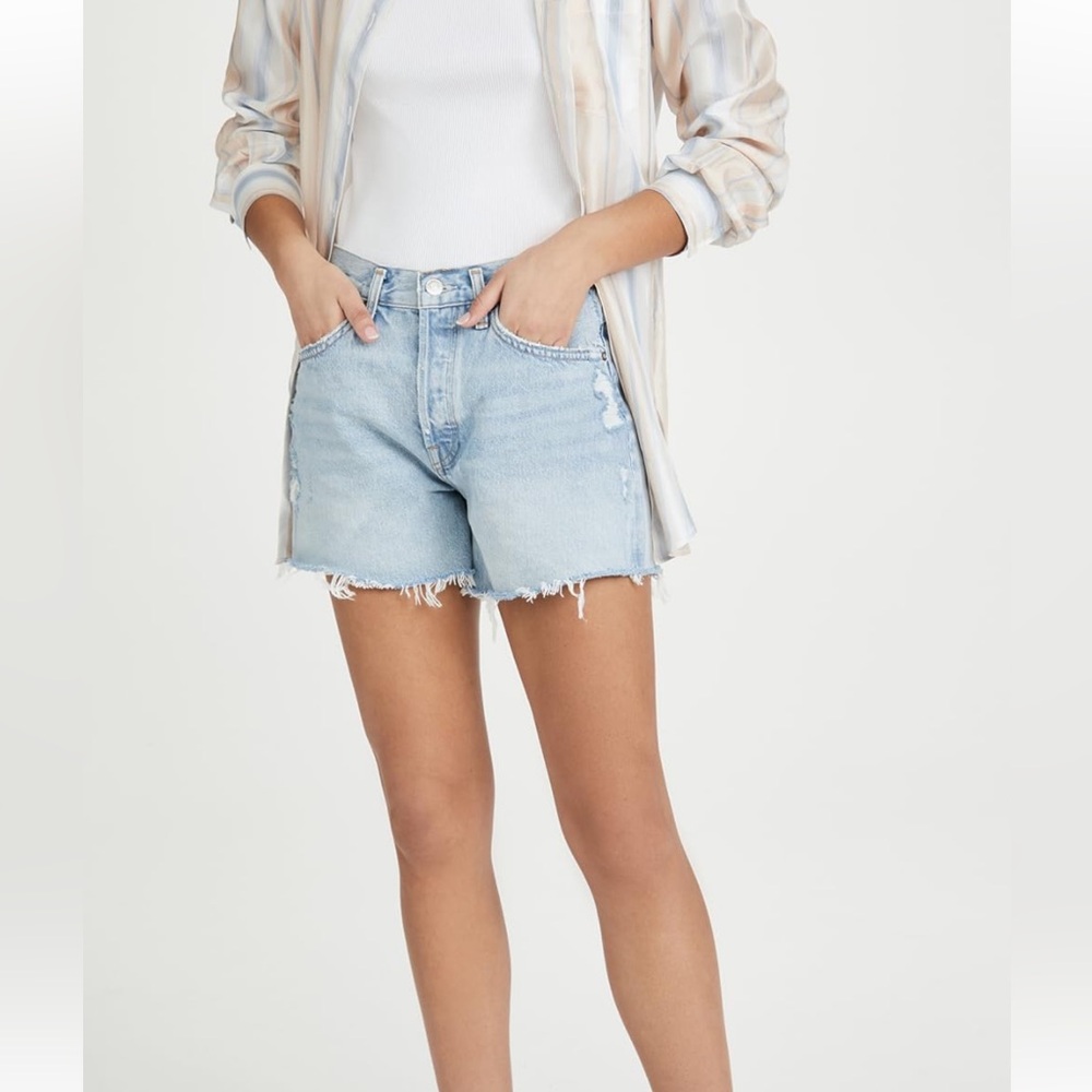 AGOLDE Parker long distressed denim Shorts